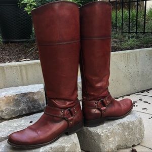 FRYE🌈 Melissa Harness Boots Burnt Red Leather 6.5